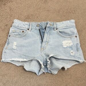 H&M Light Blue Jean Shorts with Distressed Details